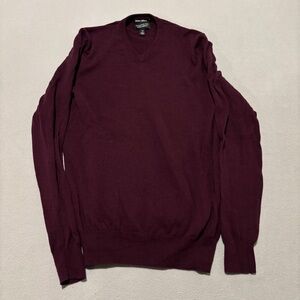 Hudson's Bay Merino Wool Base Layer Size Small Burgundy Fall‎ Winter V Neck